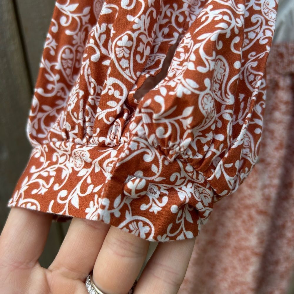 O.P.T. Orange Paisley Cut Out Long Sleeve Dress - Picture 8 of 12